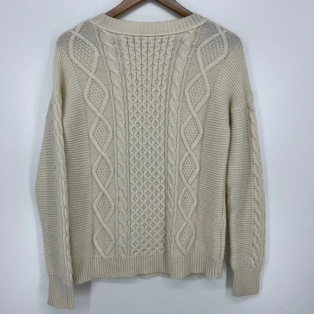 J. Crew Women Cream Ivory Cable Knit Wool Mohair Blend Crewneck Sweater Size S